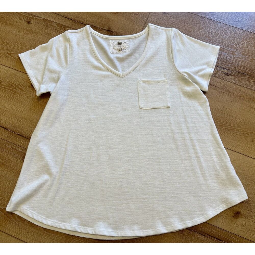 Women's Cupio Knit White Pocket Tee Stretchy Size 1X GUC!